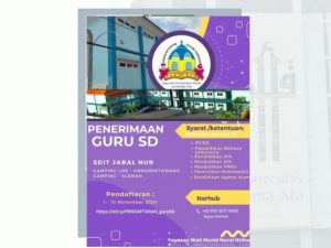 SD ISLAM TERPADU JABAL NUR II Membuka Loker Untuk Posisi Guru.